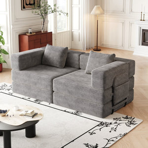 English Elm 72.4 Inch Corduroy Convertible Floor Sofa Bed with Storage Pockets for Any Room W3505P355571