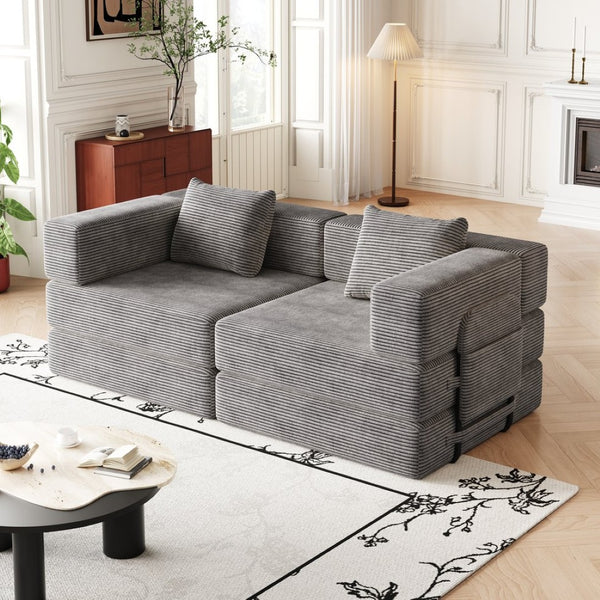 English Elm 72.4 Inch Corduroy Convertible Floor Sofa Bed with Storage Pockets for Any Room W3505P355571