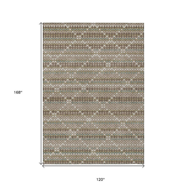 HomeRoots 5' Stylish Taupe and Brown Geometric Area Rug - Washable, Durable Design for Indoor & Outdoor Use 10' X 14' 610732