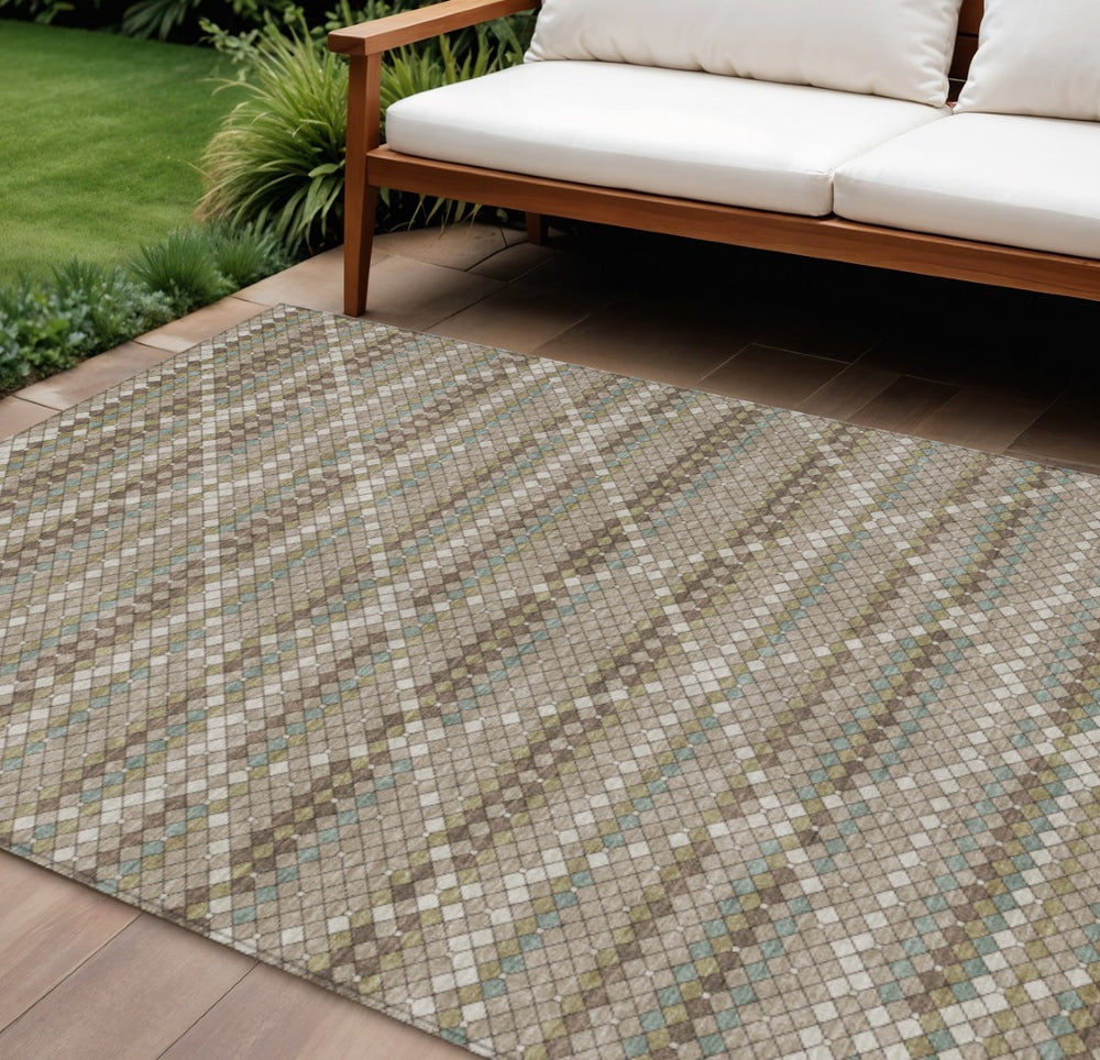 HomeRoots 5' Stylish Taupe and Brown Geometric Area Rug - Washable, Durable Design for Indoor & Outdoor Use 10' X 14' 610732