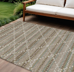HomeRoots 5' Stylish Taupe and Brown Geometric Area Rug - Washable, Durable Design for Indoor & Outdoor Use 10' X 14' 610732