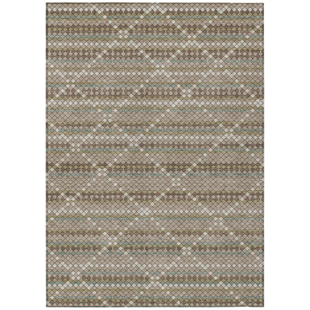 HomeRoots 5' Stylish Taupe and Brown Geometric Area Rug - Washable, Durable Design for Indoor & Outdoor Use 10' X 14' 610732