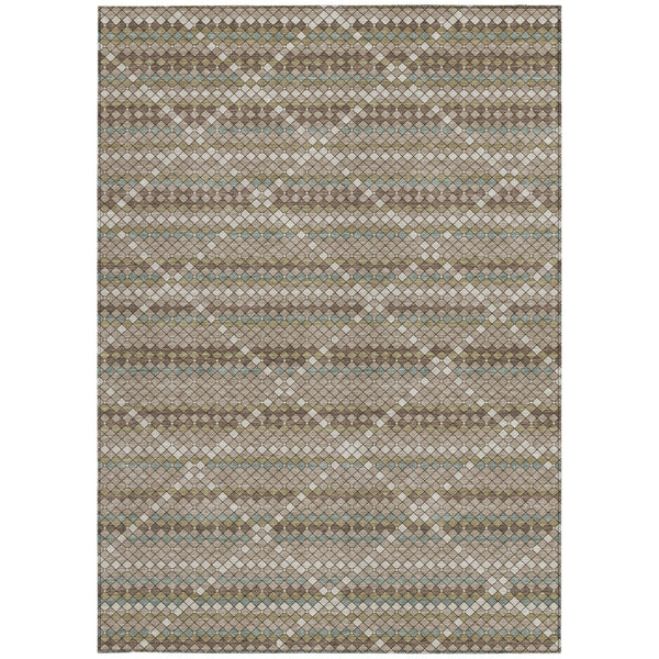 HomeRoots 5' Stylish Taupe and Brown Geometric Area Rug - Washable, Durable Design for Indoor & Outdoor Use 10' X 14' 610732