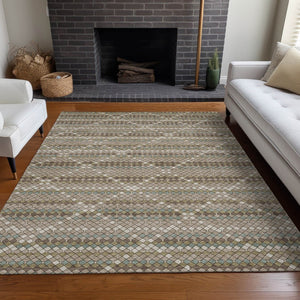 HomeRoots 5' Stylish Taupe and Brown Geometric Area Rug - Washable, Durable Design for Indoor & Outdoor Use 10' X 14' 610732