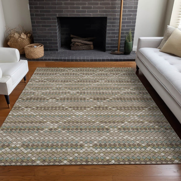 HomeRoots 5' Stylish Taupe and Brown Geometric Area Rug - Washable, Durable Design for Indoor & Outdoor Use 10' X 14' 610732