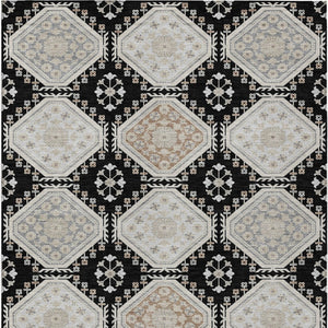 HomeRoots 5' Black and Silver Floral Washable Area Rug - Durable, Stylish Design for Indoor and Outdoor Spaces 5' X 8' 610740