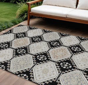HomeRoots 5' Black and Silver Floral Washable Area Rug - Durable, Stylish Design for Indoor and Outdoor Spaces 8' X 10' 610742
