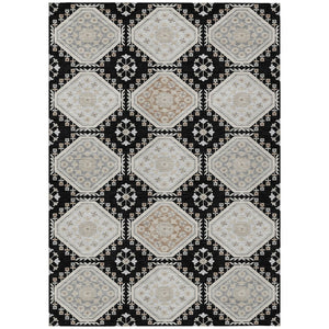 HomeRoots 5' Black and Silver Floral Washable Area Rug - Durable, Stylish Design for Indoor and Outdoor Spaces 8' X 10' 610742