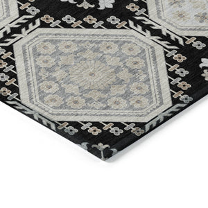 HomeRoots 5' Black and Silver Floral Washable Area Rug - Durable, Stylish Design for Indoor and Outdoor Spaces 8' X 10' 610742