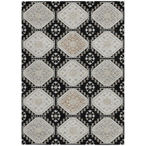 HomeRoots 5' Black and Silver Floral Washable Area Rug - Durable, Stylish Design for Indoor and Outdoor Spaces 8' X 10' 610742