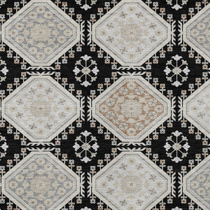 HomeRoots 5' Black and Silver Floral Washable Area Rug - Durable, Stylish Design for Indoor and Outdoor Spaces 10' X 14' 610744