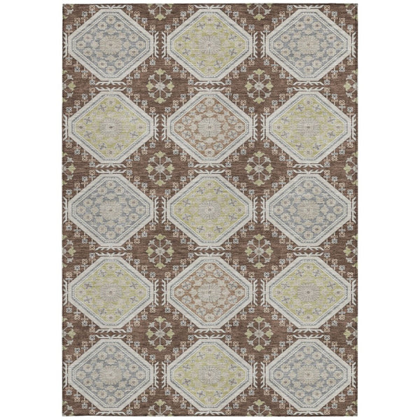 HomeRoots 5' Elegant Chocolate and Beige Floral Area Rug for Indoor Outdoor Spaces - Washable & Durable Design 5' X 8' 610746