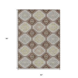 HomeRoots 5' Elegant Chocolate and Beige Floral Area Rug for Indoor Outdoor Spaces - Washable & Durable Design 5' X 8' 610746