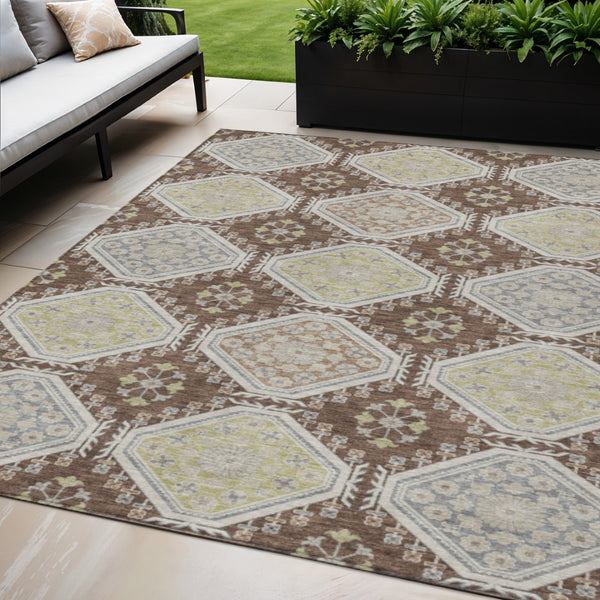 HomeRoots 5' Elegant Chocolate and Beige Floral Area Rug for Indoor Outdoor Spaces - Washable & Durable Design 5' X 8' 610746