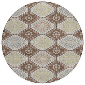 HomeRoots 5' Elegant Chocolate and Beige Floral Area Rug for Indoor Outdoor Spaces - Washable & Durable Design 8' Round 610747