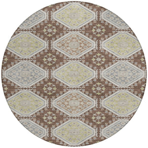 HomeRoots 5' Elegant Chocolate and Beige Floral Area Rug for Indoor Outdoor Spaces - Washable & Durable Design 8' Round 610747