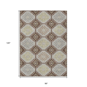 HomeRoots 5' Elegant Chocolate and Beige Floral Area Rug for Indoor Outdoor Spaces - Washable & Durable Design 8' X 10' 610748