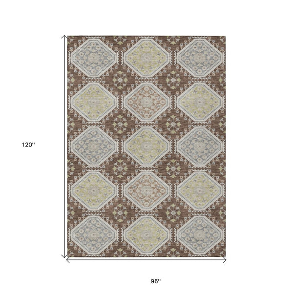 HomeRoots 5' Elegant Chocolate and Beige Floral Area Rug for Indoor Outdoor Spaces - Washable & Durable Design 8' X 10' 610748