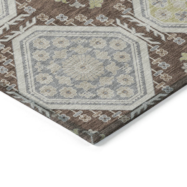 HomeRoots 5' Elegant Chocolate and Beige Floral Area Rug for Indoor Outdoor Spaces - Washable & Durable Design 8' X 10' 610748