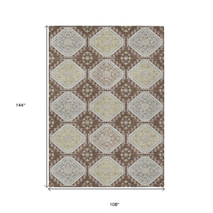 HomeRoots 5' Elegant Chocolate and Beige Floral Area Rug for Indoor Outdoor Spaces - Washable & Durable Design 9' X 12' 610749