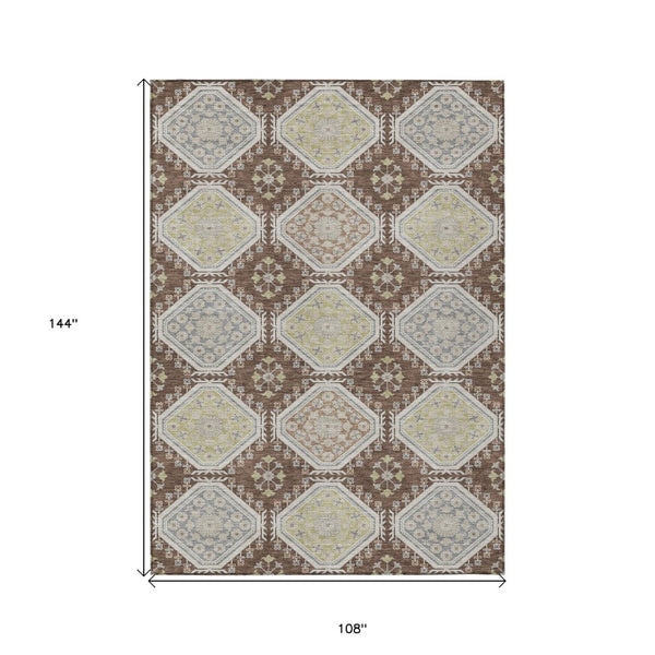 HomeRoots 5' Elegant Chocolate and Beige Floral Area Rug for Indoor Outdoor Spaces - Washable & Durable Design 9' X 12' 610749