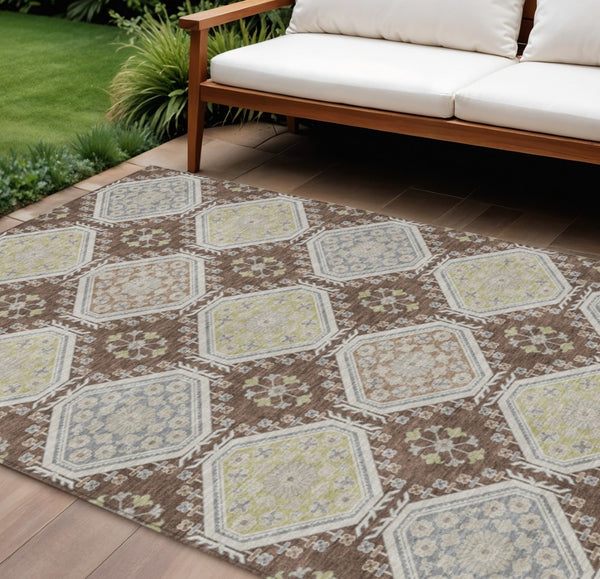 HomeRoots 5' Elegant Chocolate and Beige Floral Area Rug for Indoor Outdoor Spaces - Washable & Durable Design 9' X 12' 610749