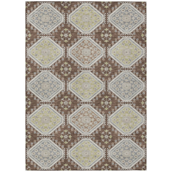 HomeRoots 5' Elegant Chocolate and Beige Floral Area Rug for Indoor Outdoor Spaces - Washable & Durable Design 9' X 12' 610749