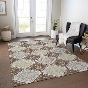 HomeRoots 5' Elegant Chocolate and Beige Floral Area Rug for Indoor Outdoor Spaces - Washable & Durable Design 9' X 12' 610749