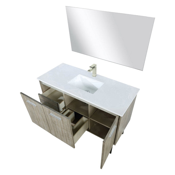 English Elm Rustic Acacia Bath Vanity Set With Cultured Marble Top, Brushed Nickel Faucet & Large 43" Mirror B2731S02096-GIGA