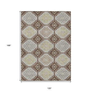 HomeRoots 5' Elegant Chocolate and Beige Floral Area Rug for Indoor Outdoor Spaces - Washable & Durable Design 10' X 14' 610750