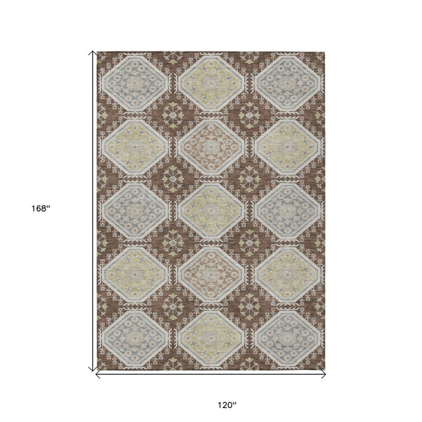 HomeRoots 5' Elegant Chocolate and Beige Floral Area Rug for Indoor Outdoor Spaces - Washable & Durable Design 10' X 14' 610750