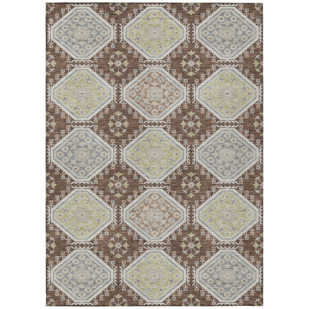 HomeRoots 5' Elegant Chocolate and Beige Floral Area Rug for Indoor Outdoor Spaces - Washable & Durable Design 10' X 14' 610750