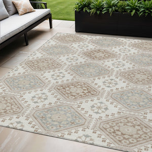HomeRoots 5' Timeless Ivory and Brown Floral Area Rug - Durable, Washable, Ideal for Indoor and Outdoor Spaces 5' X 8' 610752