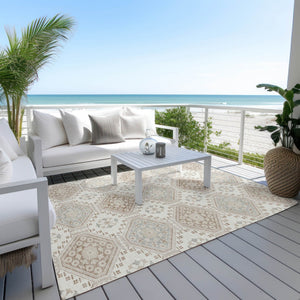 HomeRoots 5' Timeless Ivory and Brown Floral Area Rug - Durable, Washable, Ideal for Indoor and Outdoor Spaces 5' X 8' 610752
