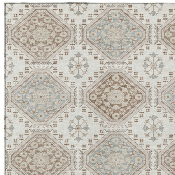HomeRoots 5' Timeless Ivory and Brown Floral Area Rug - Durable, Washable, Ideal for Indoor and Outdoor Spaces 5' X 8' 610752