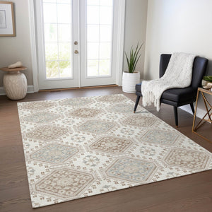 HomeRoots 5' Timeless Ivory and Brown Floral Area Rug - Durable, Washable, Ideal for Indoor and Outdoor Spaces 5' X 8' 610752