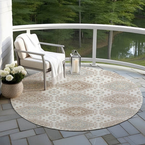HomeRoots 5' Timeless Ivory and Brown Floral Area Rug - Durable, Washable, Ideal for Indoor and Outdoor Spaces 8' Round 610753