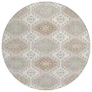 HomeRoots 5' Timeless Ivory and Brown Floral Area Rug - Durable, Washable, Ideal for Indoor and Outdoor Spaces 8' Round 610753