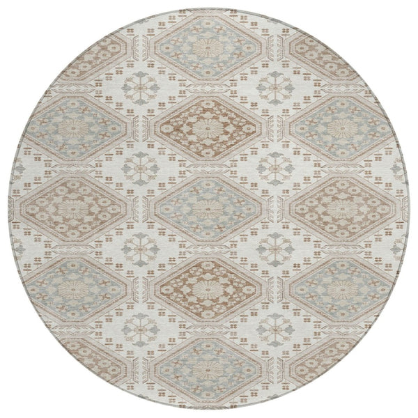 HomeRoots 5' Timeless Ivory and Brown Floral Area Rug - Durable, Washable, Ideal for Indoor and Outdoor Spaces 8' Round 610753