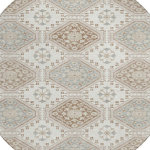 HomeRoots 5' Timeless Ivory and Brown Floral Area Rug - Durable, Washable, Ideal for Indoor and Outdoor Spaces 8' Round 610753