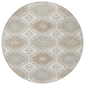HomeRoots 5' Timeless Ivory and Brown Floral Area Rug - Durable, Washable, Ideal for Indoor and Outdoor Spaces 8' Round 610753