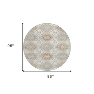 HomeRoots 5' Timeless Ivory and Brown Floral Area Rug - Durable, Washable, Ideal for Indoor and Outdoor Spaces 8' Round 610753