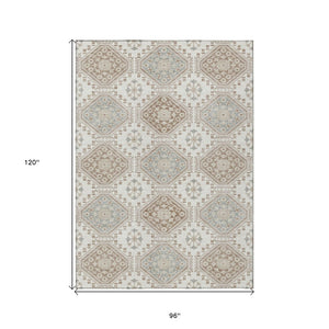 HomeRoots 5' Timeless Ivory and Brown Floral Area Rug - Durable, Washable, Ideal for Indoor and Outdoor Spaces 8' X 10' 610754