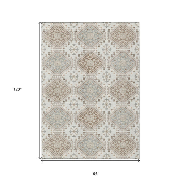 HomeRoots 5' Timeless Ivory and Brown Floral Area Rug - Durable, Washable, Ideal for Indoor and Outdoor Spaces 8' X 10' 610754