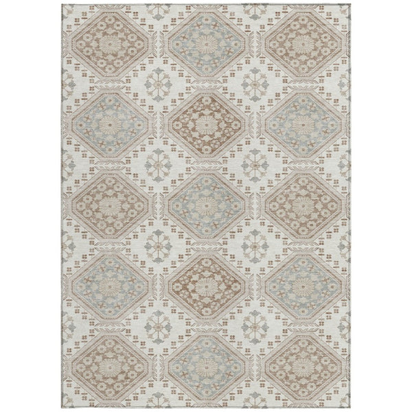 HomeRoots 5' Timeless Ivory and Brown Floral Area Rug - Durable, Washable, Ideal for Indoor and Outdoor Spaces 8' X 10' 610754
