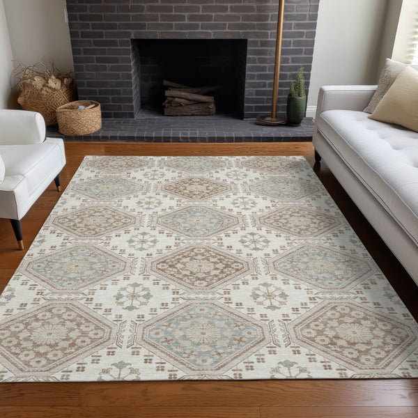 HomeRoots 5' Timeless Ivory and Brown Floral Area Rug - Durable, Washable, Ideal for Indoor and Outdoor Spaces 8' X 10' 610754