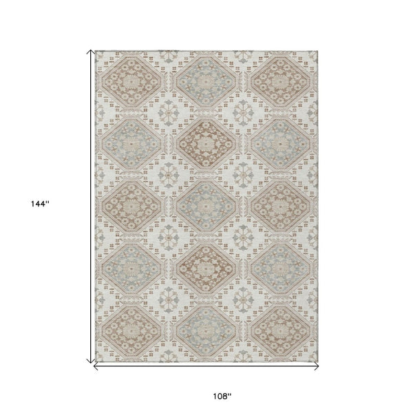 HomeRoots 5' Timeless Ivory and Brown Floral Area Rug - Durable, Washable, Ideal for Indoor and Outdoor Spaces 9' X 12' 610755
