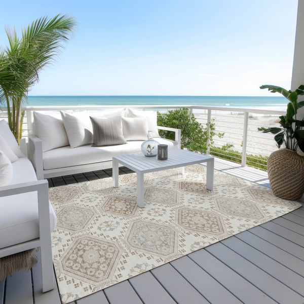 HomeRoots 5' Timeless Ivory and Brown Floral Area Rug - Durable, Washable, Ideal for Indoor and Outdoor Spaces 9' X 12' 610755