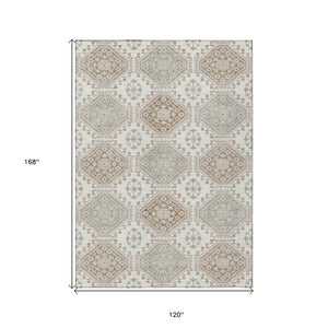 HomeRoots 5' Timeless Ivory and Brown Floral Area Rug - Durable, Washable, Ideal for Indoor and Outdoor Spaces 10' X 14' 610756