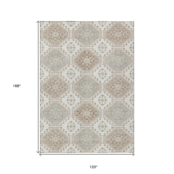 HomeRoots 5' Timeless Ivory and Brown Floral Area Rug - Durable, Washable, Ideal for Indoor and Outdoor Spaces 10' X 14' 610756